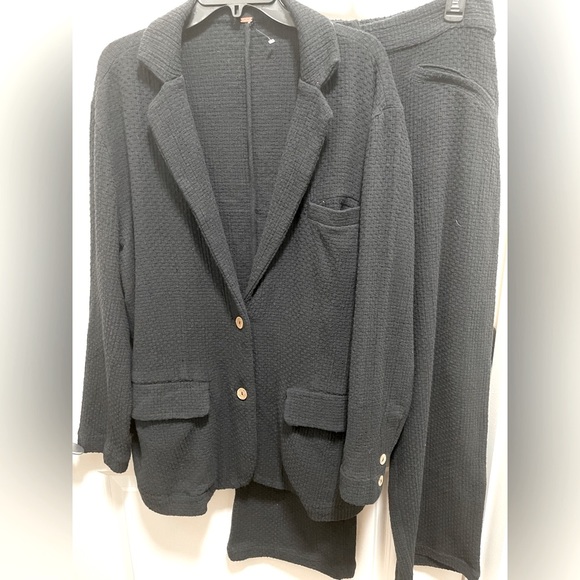 NWT Free People Like A Cloud 2-Piece Cotton Suit  BLACK  R$189 - Picture 4 of 12